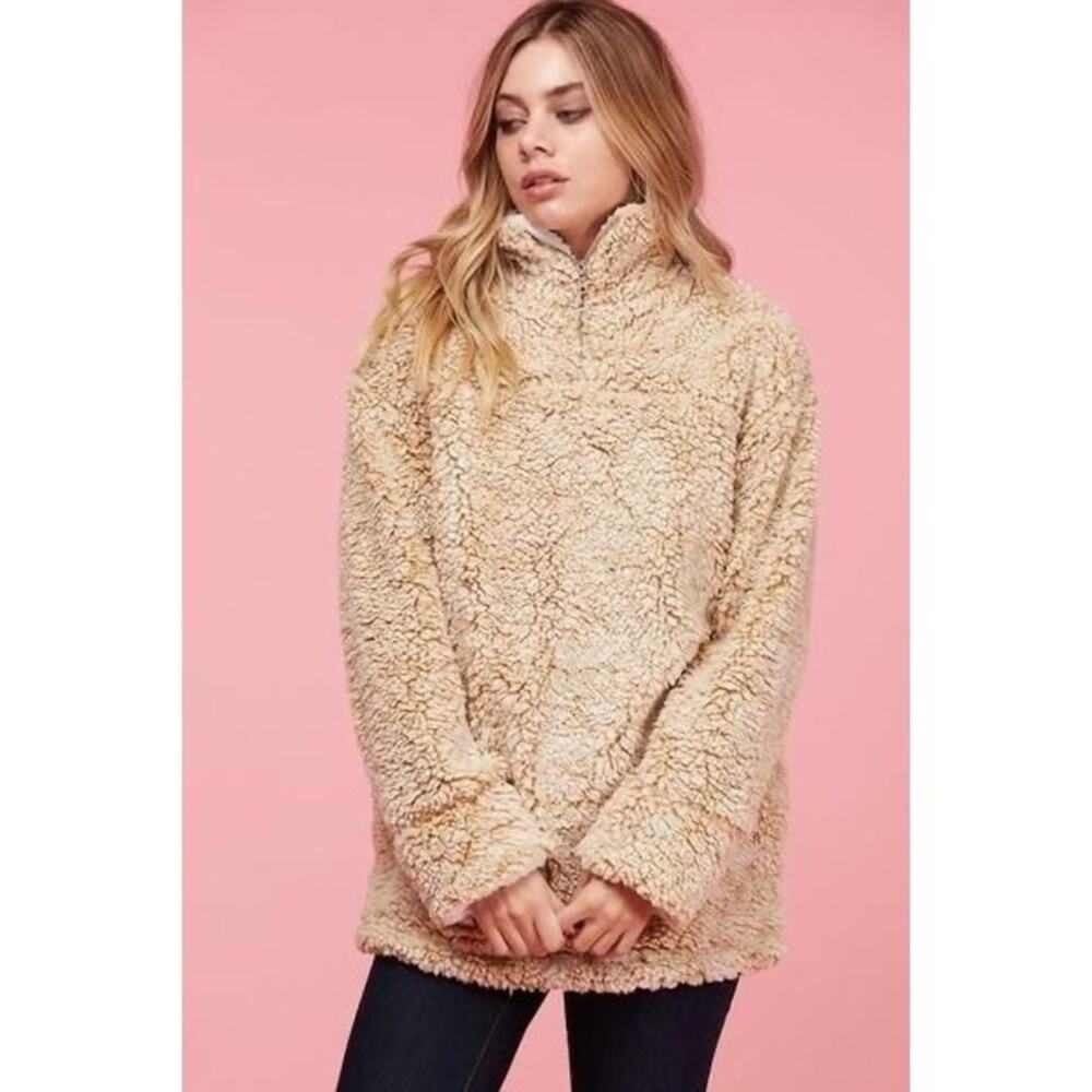 Fantastic Fawn Beige Fleece Half Zip Pullover NEW SMALL